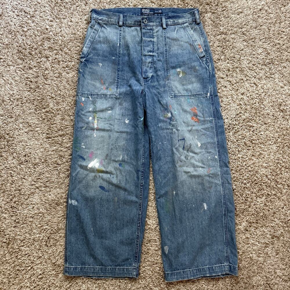 RARE Polo Ralph Lauren Relaxed Fit Distressed Naval Pants Jeans Painted Sz 32x30